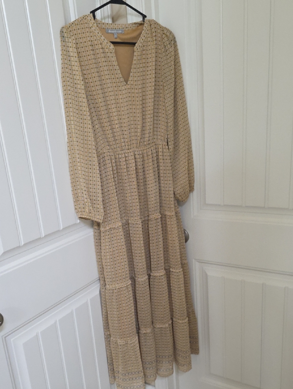 Daniel Rainn Beige Printed Tiered Maxi Dress